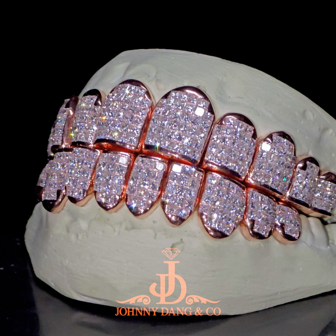 Flawless "Princess Cut" Invisible Set Grillz Rose Gold (Perm) ✅