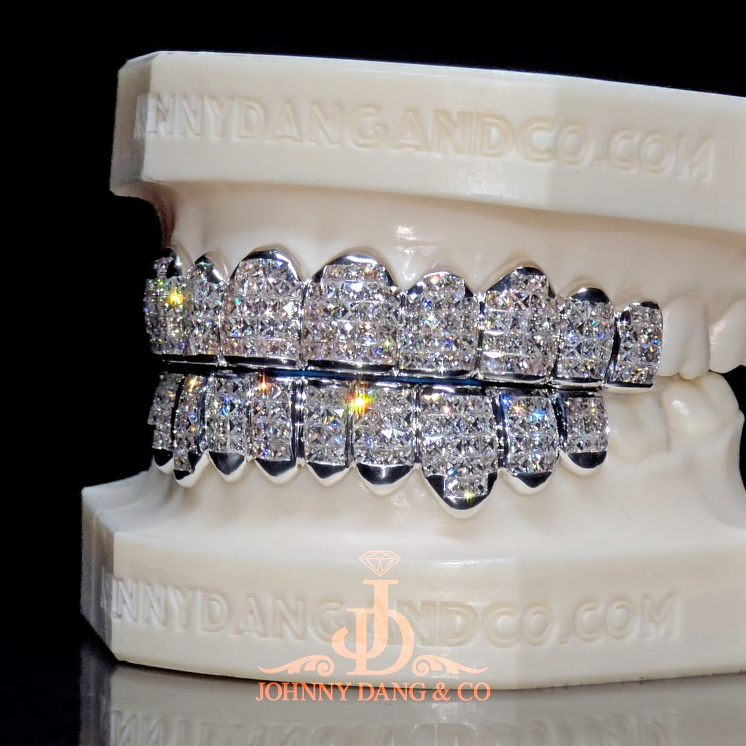 Flawless "French Cut" Invisible Set Grillz White Gold (Pullout)