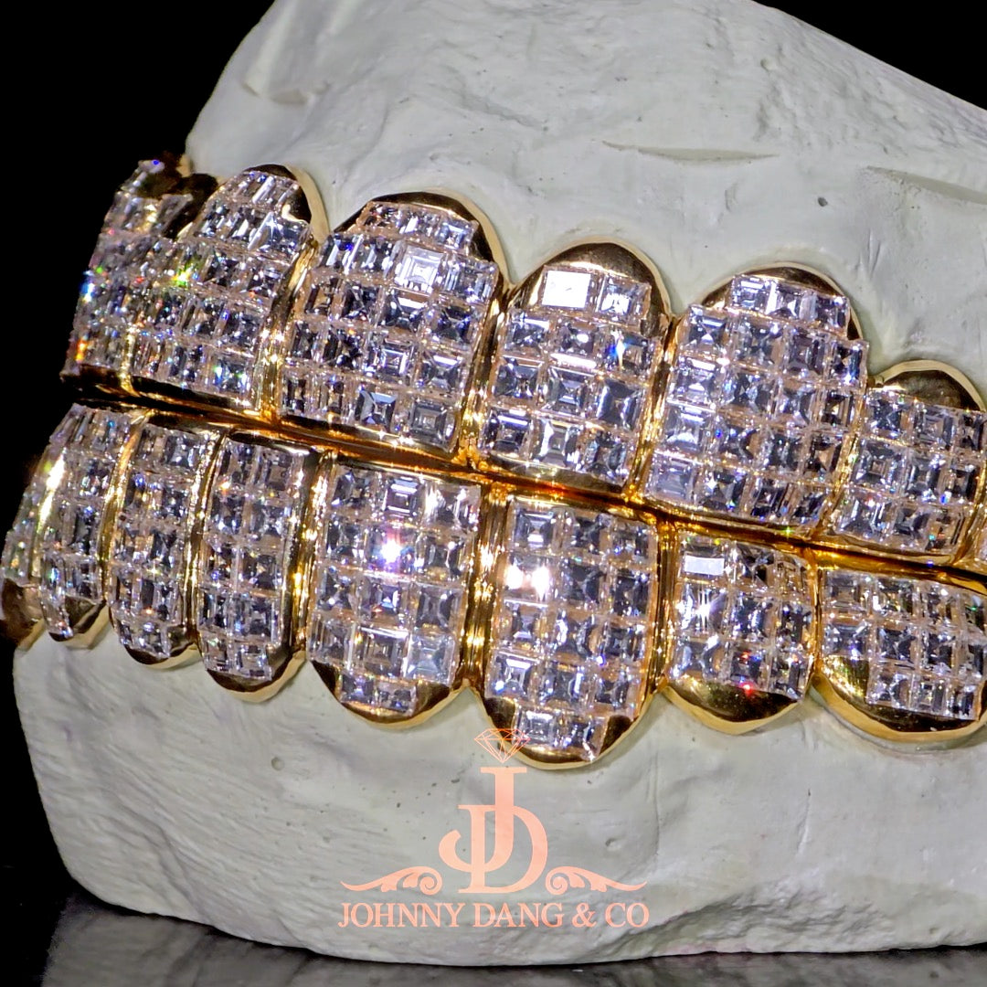 Flawless "King Carre Cut" Invisible Set Grillz Yellow Gold (Pullout) ✅