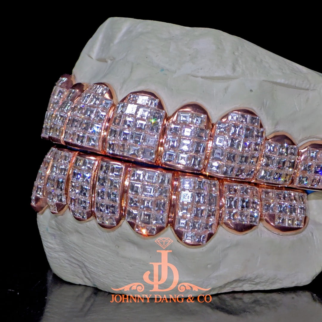 Flawless "King Carre Cut" Invisible Set Grillz Rose Gold (Pullout) ✅
