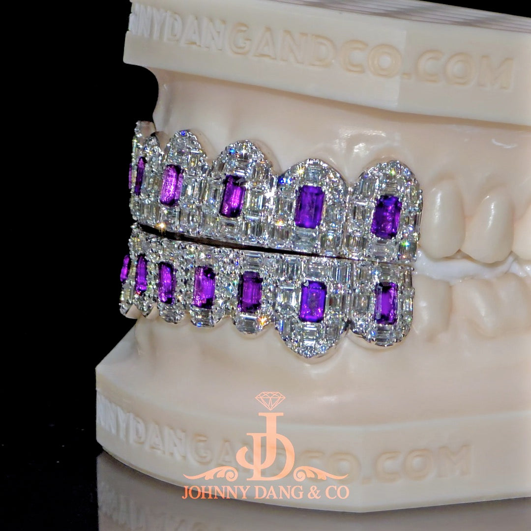 Flawless Royal Emerald Prong Set Grillz White Gold (Pullouts)