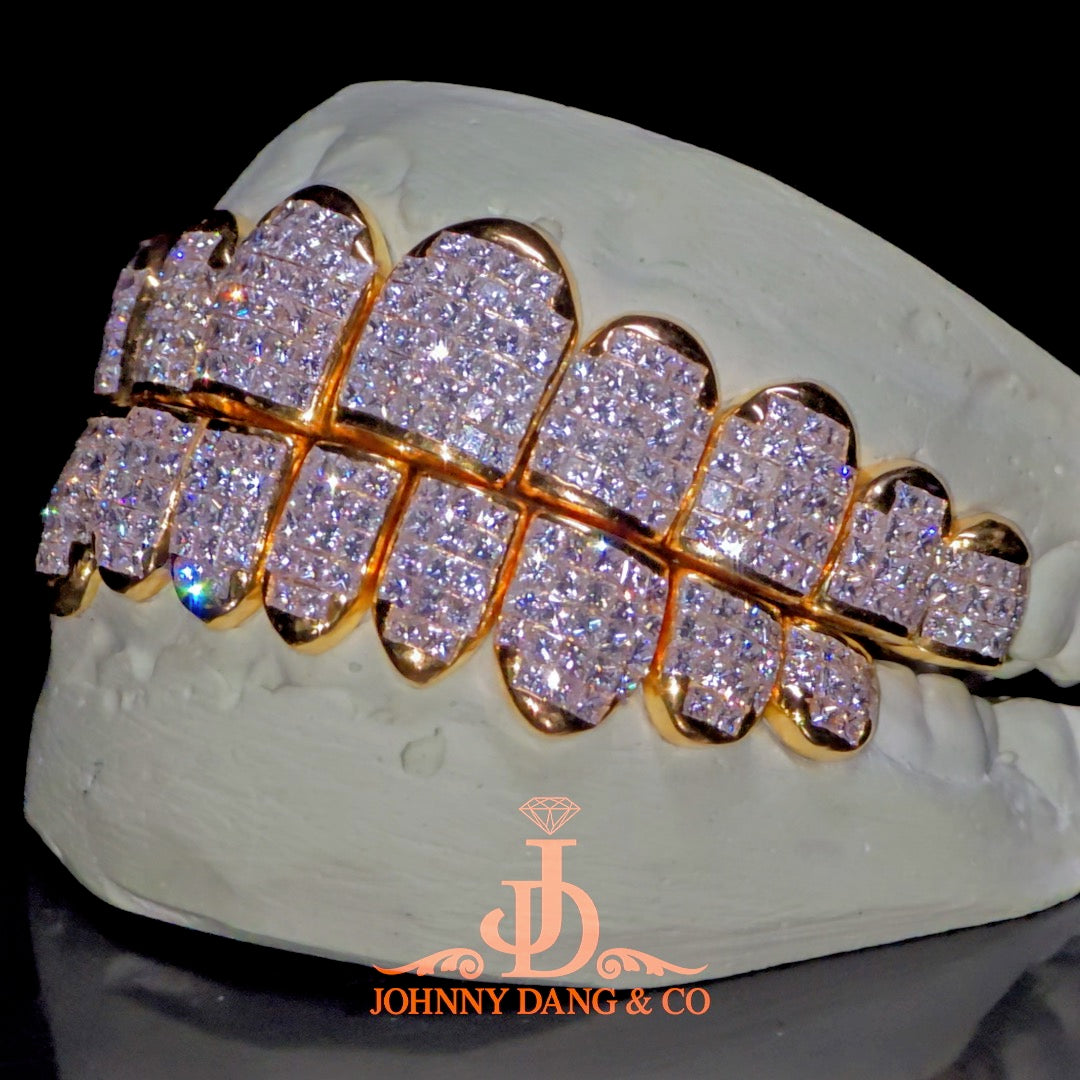 Flawless "Princess Cut" Invisible Set Grillz Yellow Gold (Perm) ✅