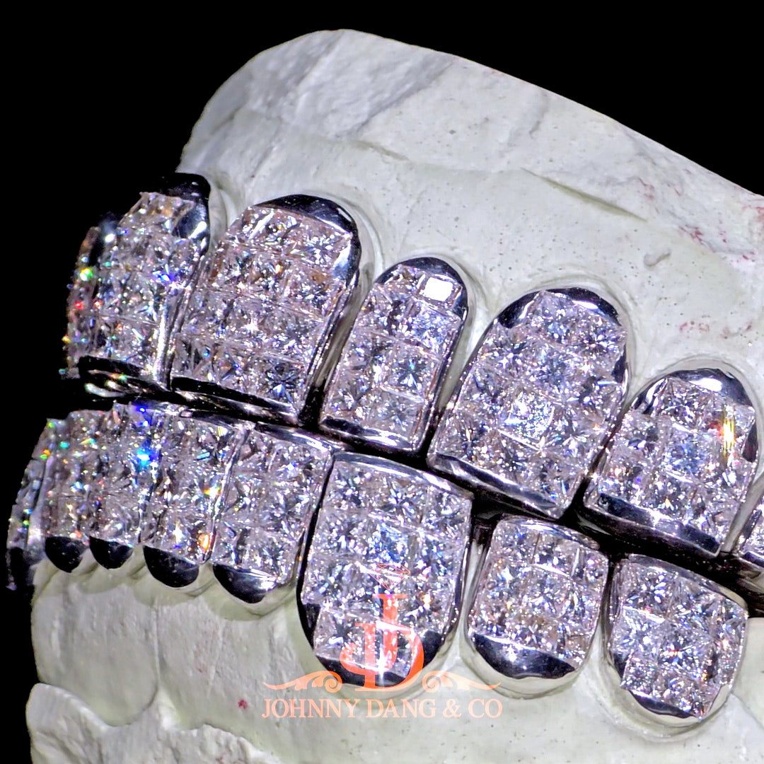 Flawless "King Princess Cut" Invisible Set Grillz White Gold (Perm)