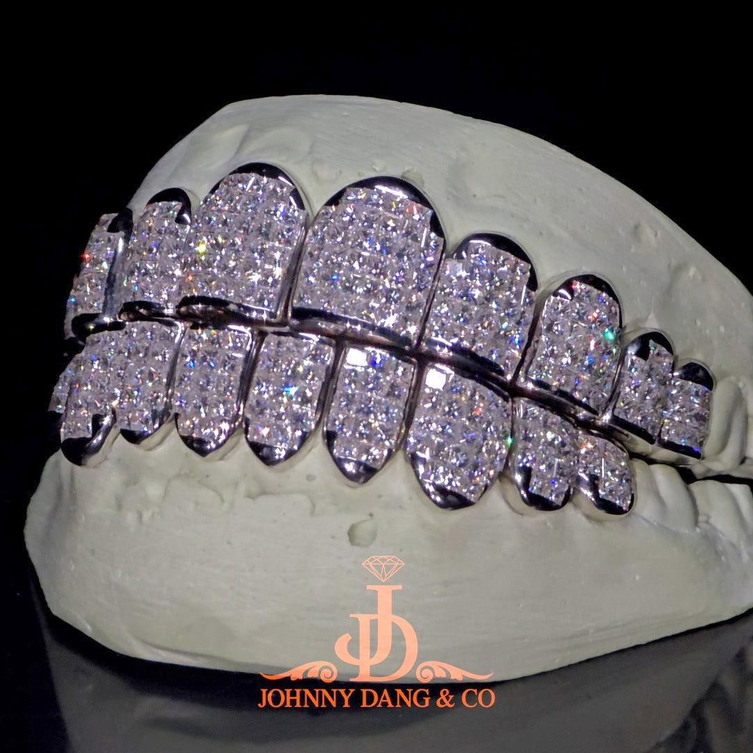 Flawless "Princess Cut" Invisible Set Grillz White Gold (Perm)