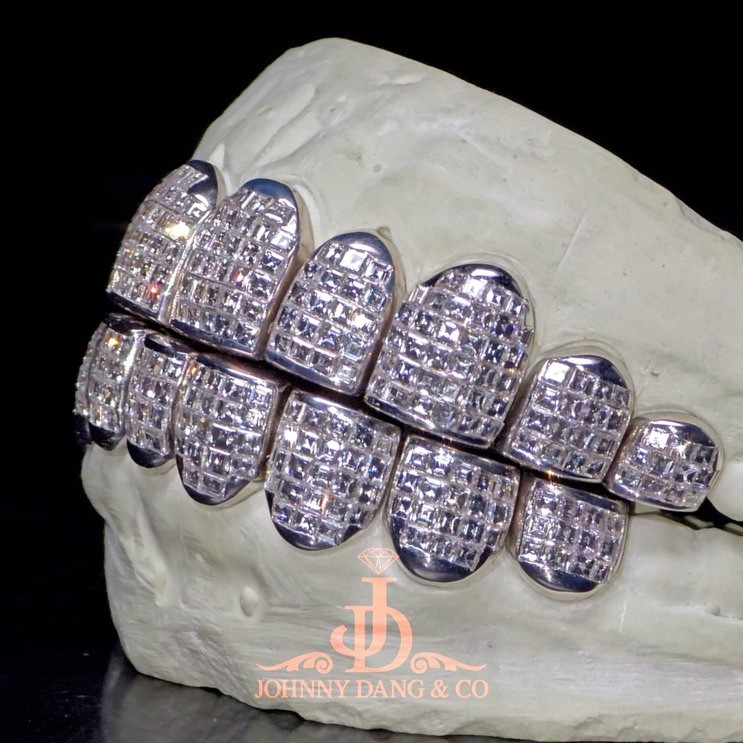 Flawless "Carre Cut" Invisible Set Grillz White Gold (Perm) ✅