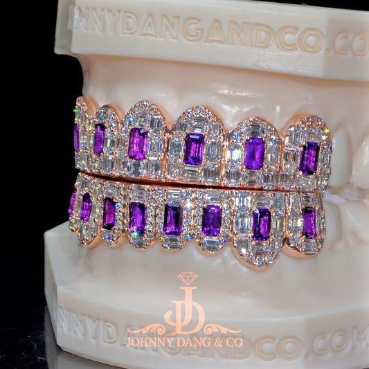 Flawless Royal Emerald Prong Set Grillz Rose Gold (Pullouts) ✅