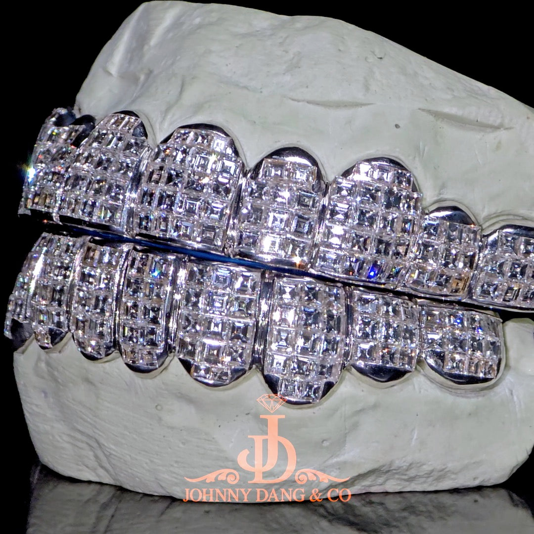 Flawless "King Carre Cut" Invisible Set Grillz White Gold (Pullout) ✅