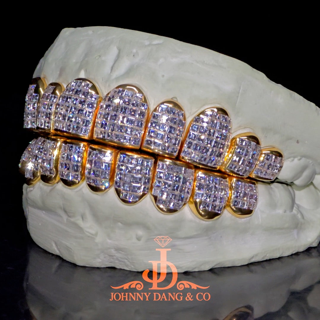 Flawless "Carre Cut" Invisible Set Grillz Yellow Gold (Perm) ✅
