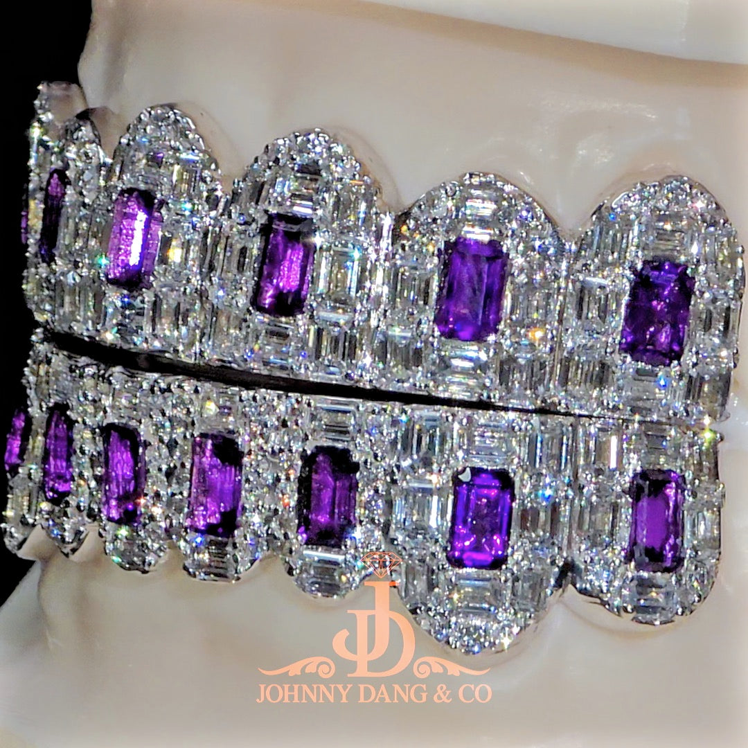 Flawless Royal Emerald Prong Set Grillz White Gold (Pullouts)