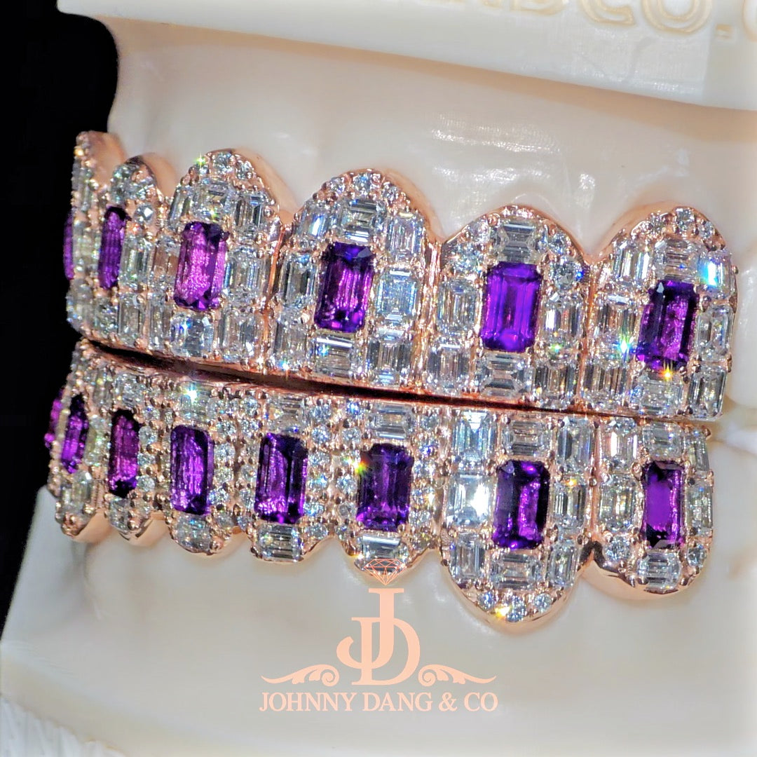 Flawless Royal Emerald Prong Set Grillz Rose Gold (Pullouts) ✅