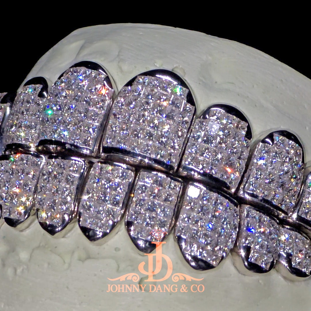 Flawless "Princess Cut" Invisible Set Grillz White Gold (Perm)
