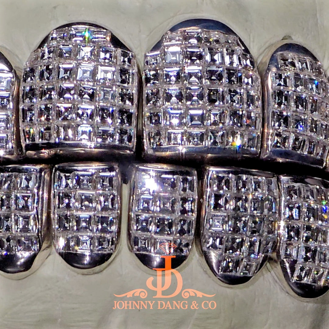Flawless "Carre Cut" Invisible Set Grillz White Gold (Perm) ✅