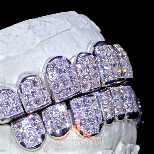 Flawless "King Princess Cut" Invisible Set Grillz White Gold (Perm)