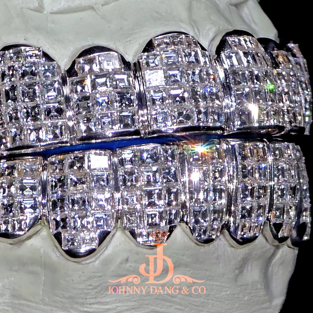 Flawless "King Carre Cut" Invisible Set Grillz White Gold (Pullout) ✅
