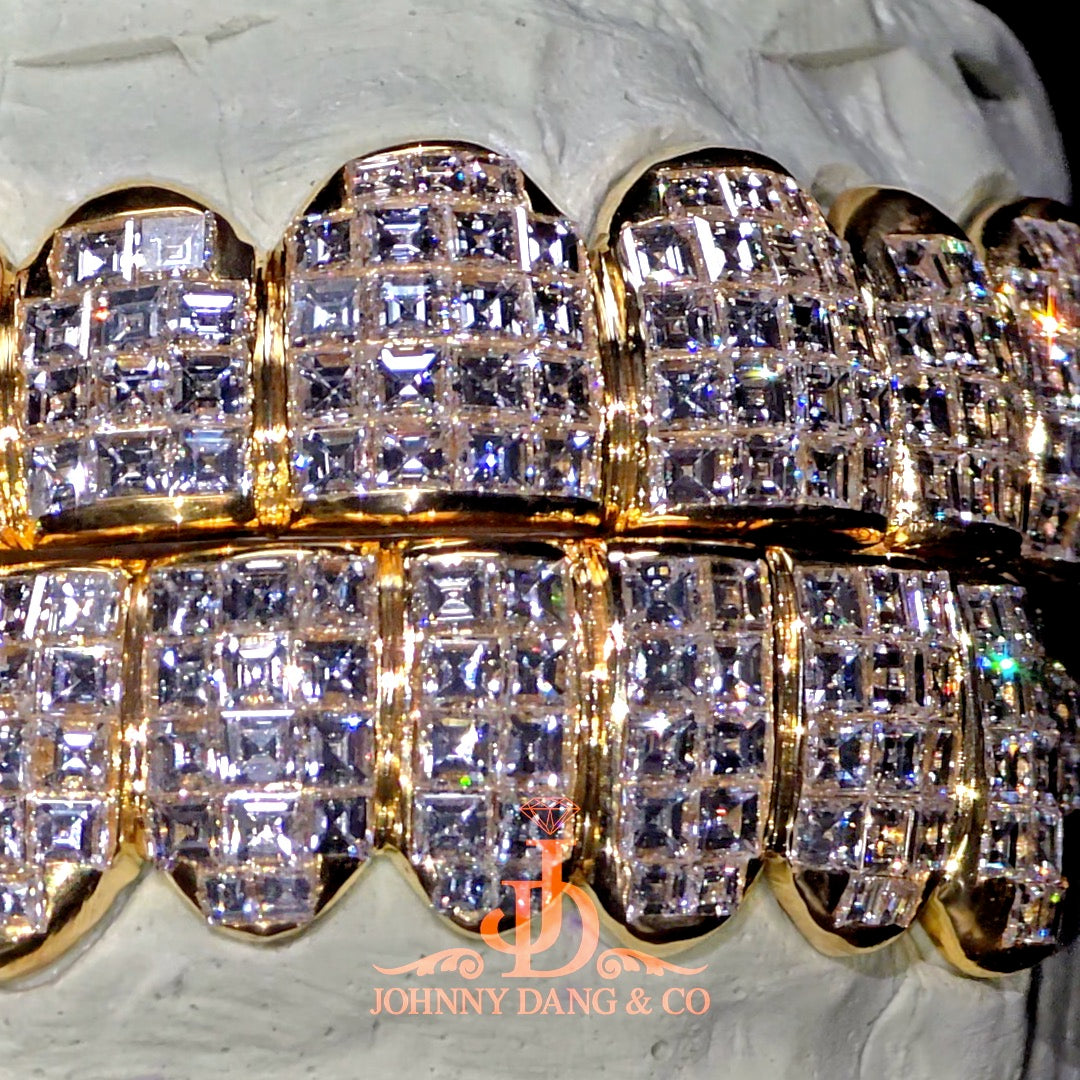 Flawless "King Carre Cut" Invisible Set Grillz Yellow Gold (Pullout) ✅