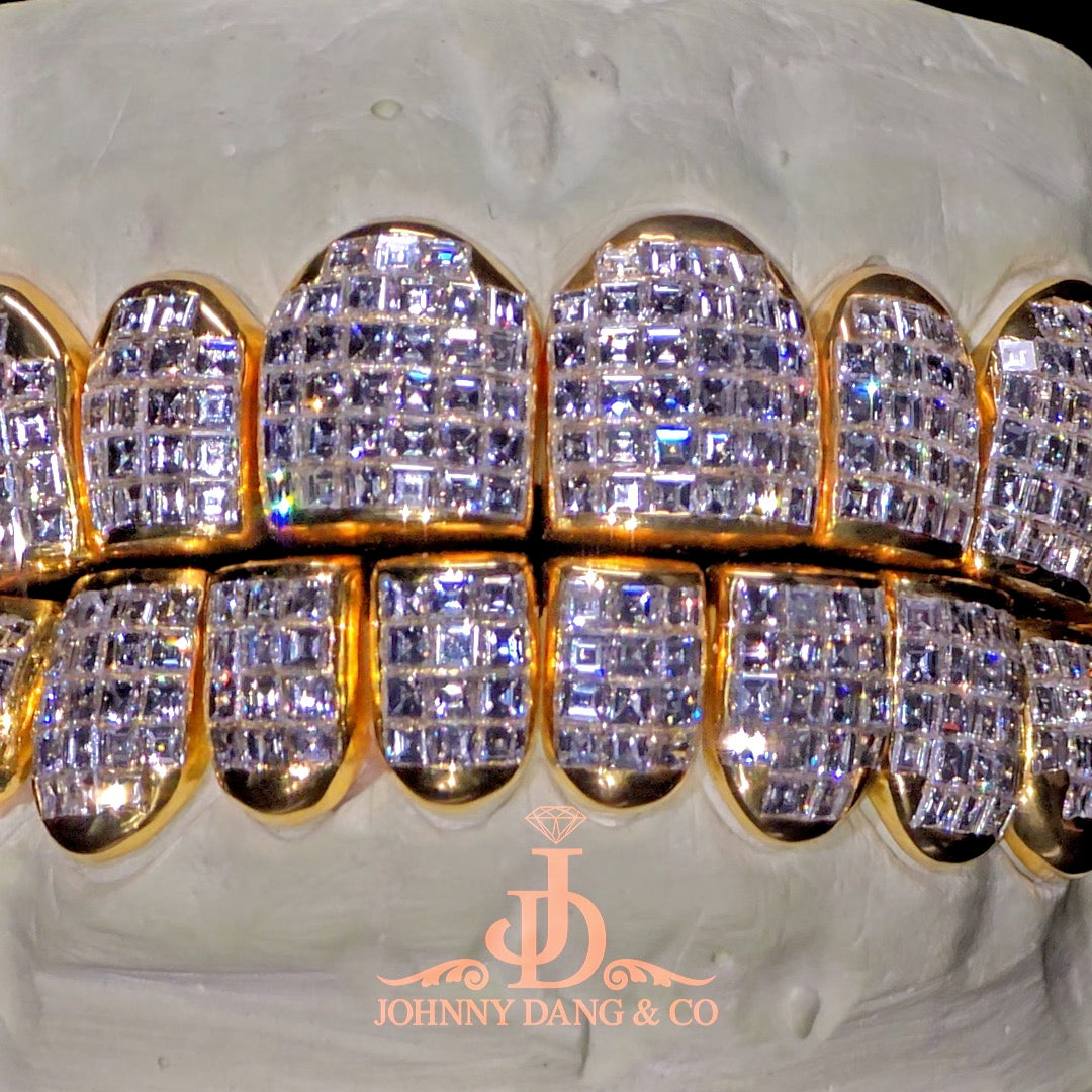 Flawless "Carre Cut" Invisible Set Grillz Yellow Gold (Perm) ✅