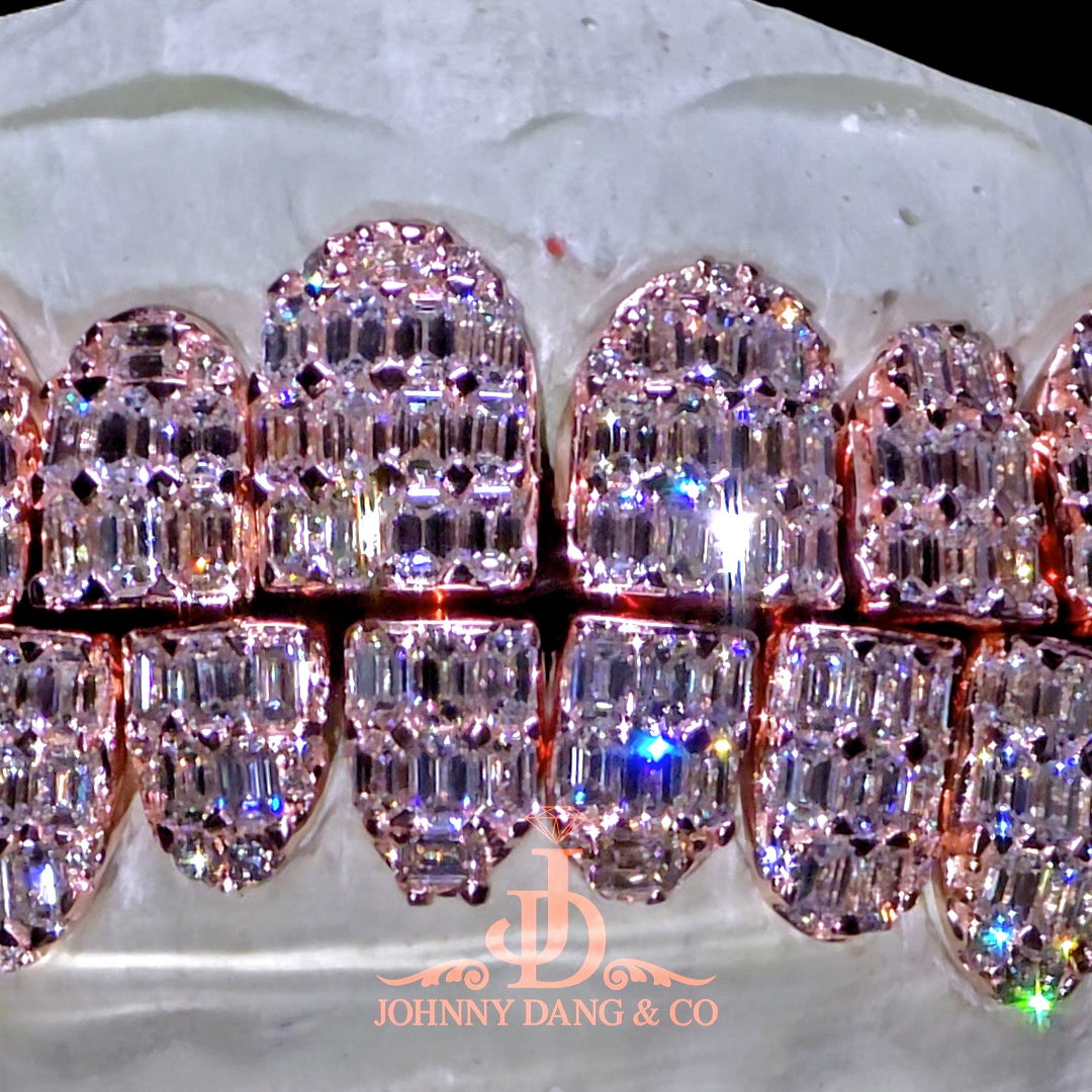 Flawless Emerald Prong Set Grillz Rose Gold (Perms) ✅