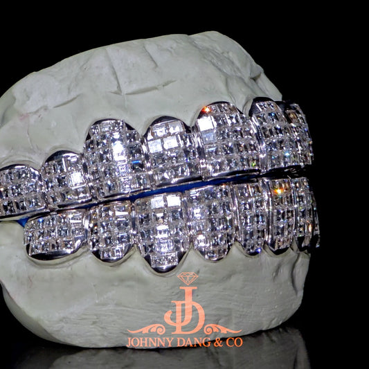Flawless "King Carre Cut" Invisible Set Grillz White Gold (Pullout) ✅