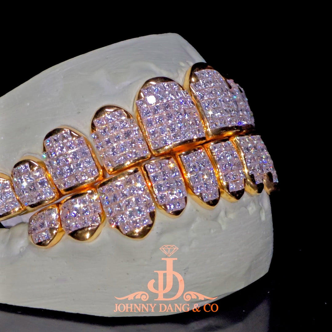 Flawless "Princess Cut" Invisible Set Grillz Yellow Gold (Perm) ✅