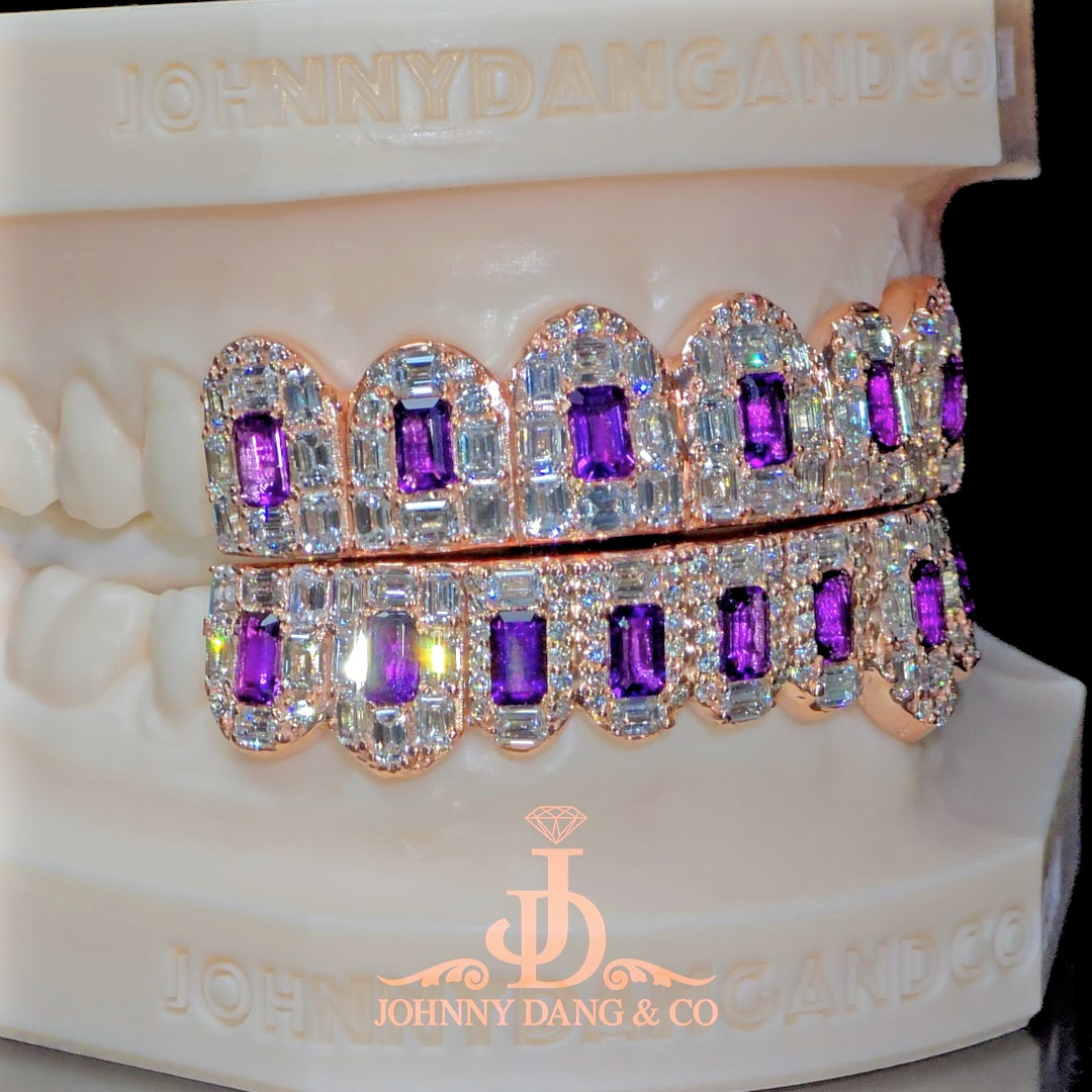 Flawless Royal Emerald Prong Set Grillz Rose Gold (Pullouts) ✅