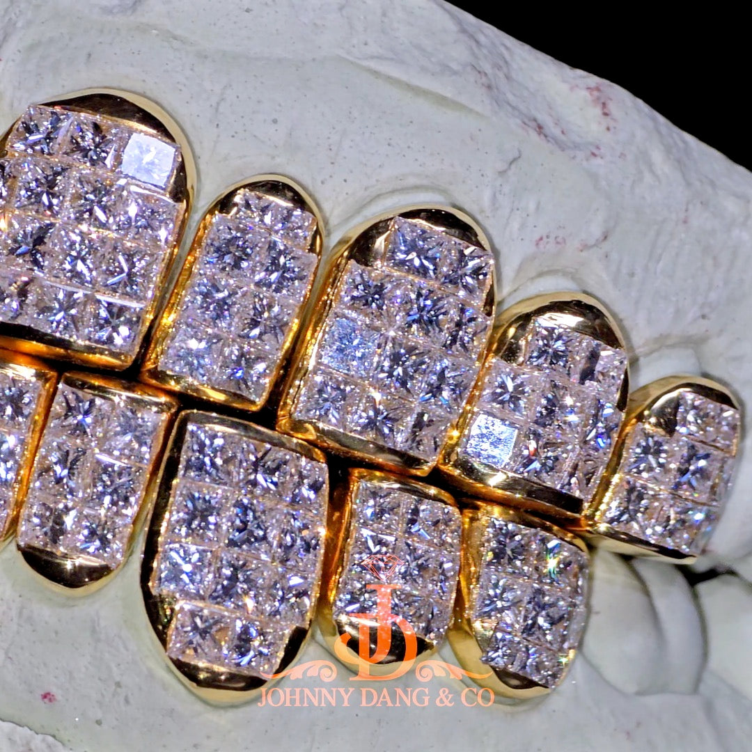 Flawless "King Princess Cut" Invisible Set Grillz Yellow Gold (Perm) ✅