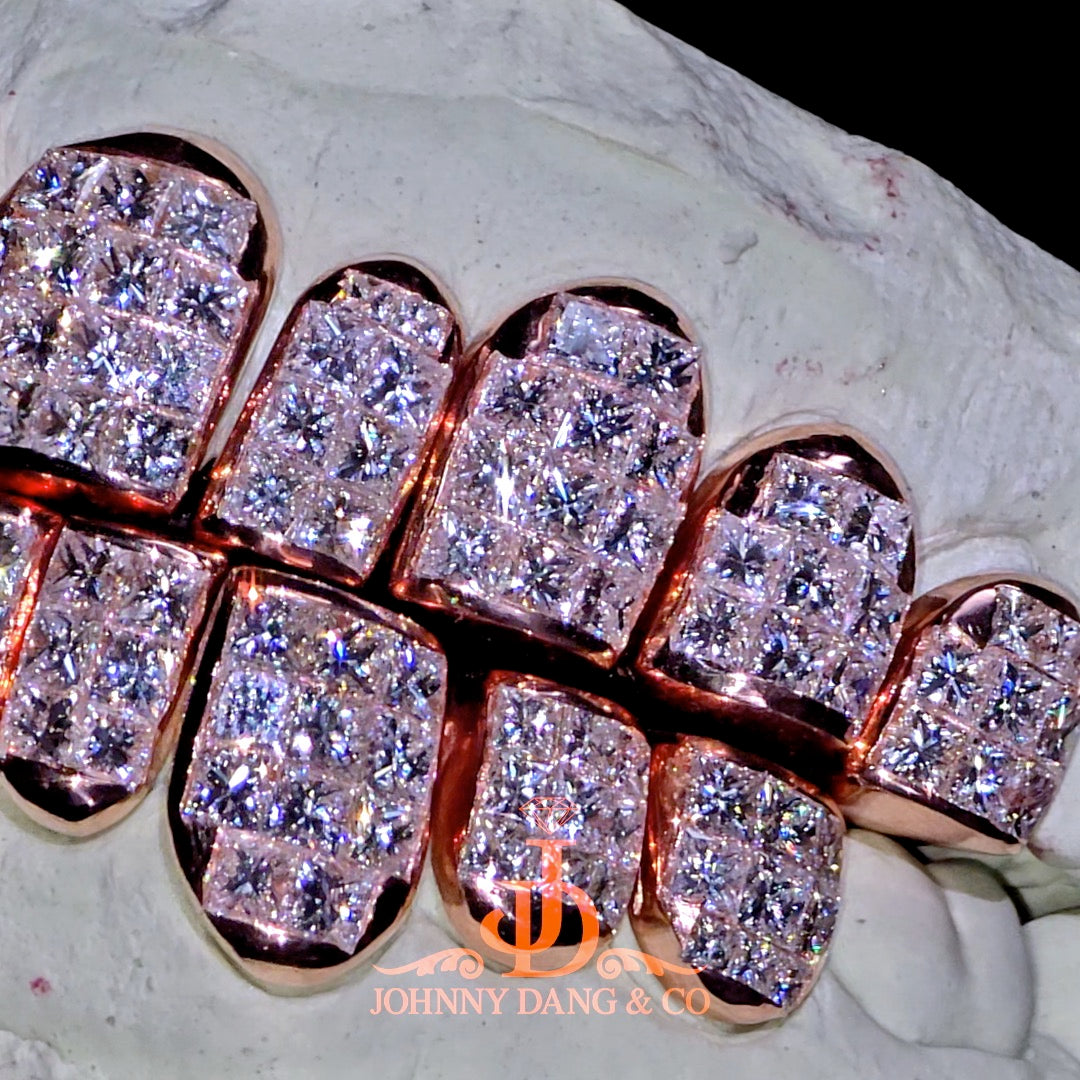 Flawless "King Princess Cut" Invisible Set Grillz Rose Gold (Perm) ✅