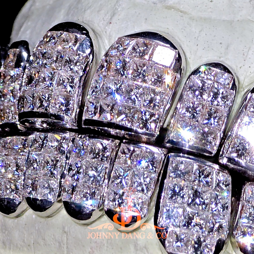 Flawless "King Princess Cut" Invisible Set Grillz White Gold (Perm)