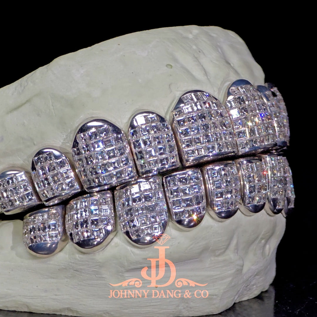 Flawless "Carre Cut" Invisible Set Grillz White Gold (Perm) ✅