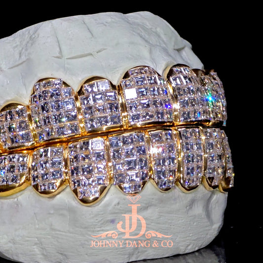 Flawless "King Carre Cut" Invisible Set Grillz Yellow Gold (Pullout) ✅