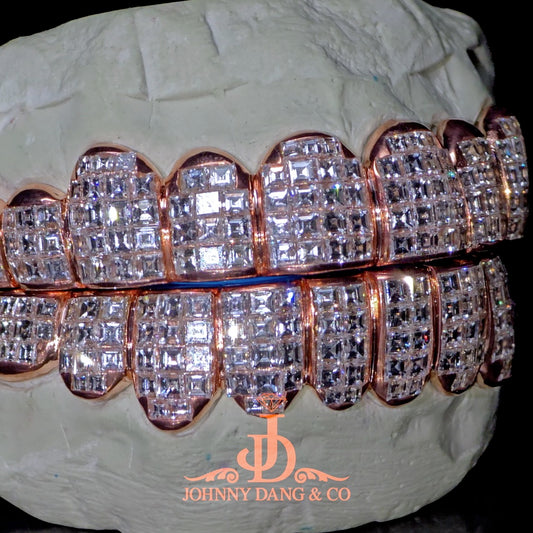 Flawless "King Carre Cut" Invisible Set Grillz Rose Gold (Pullout) ✅