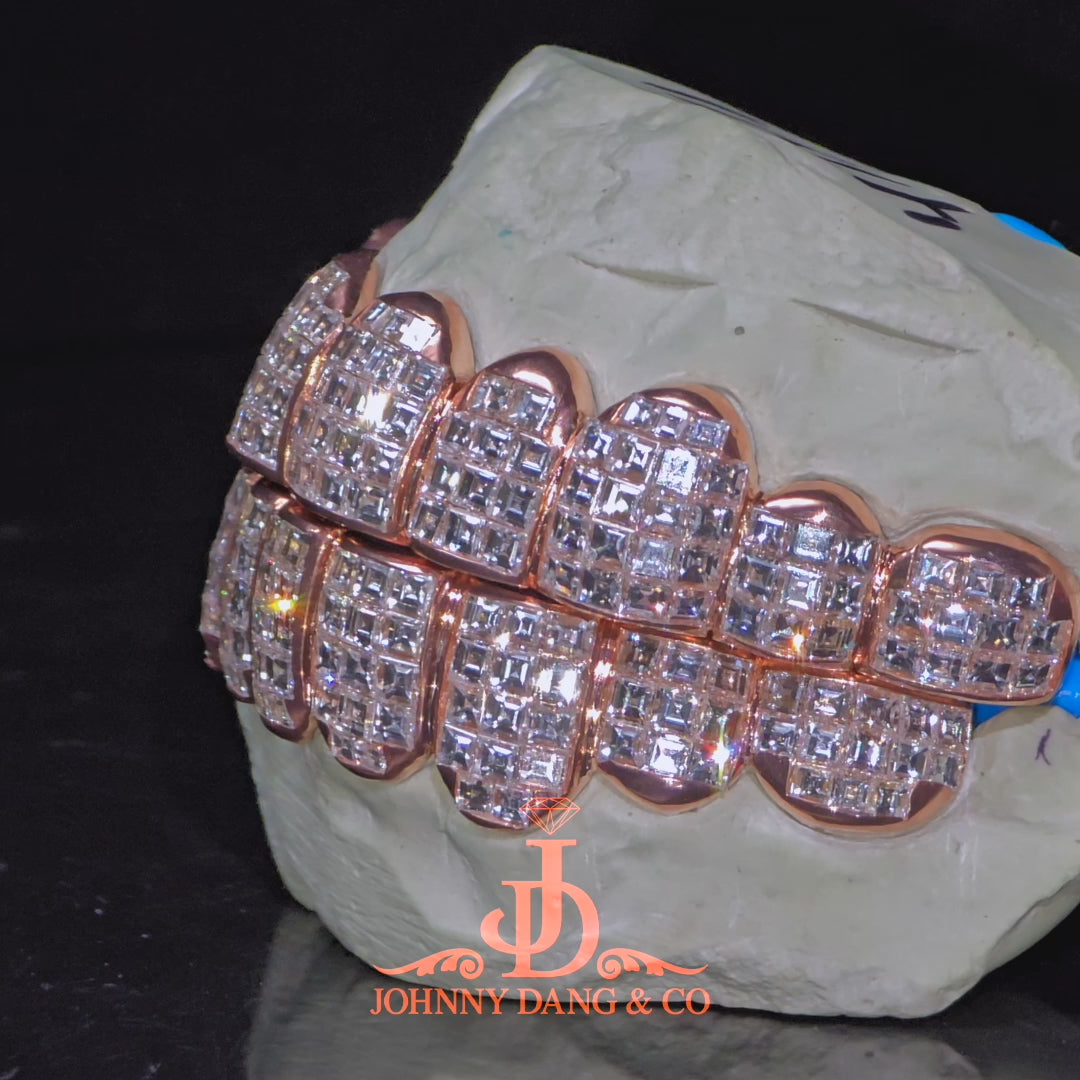 Flawless "King Carre Cut" Invisible Set Grillz Rose Gold (Pullout) ✅