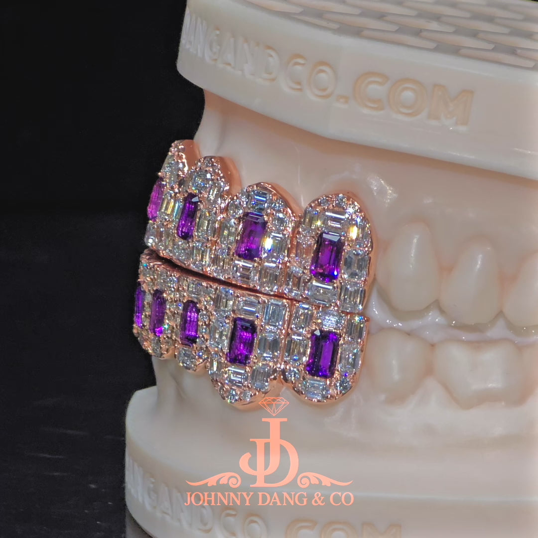 Flawless Royal Emerald Prong Set Grillz Rose Gold (Pullouts) ✅
