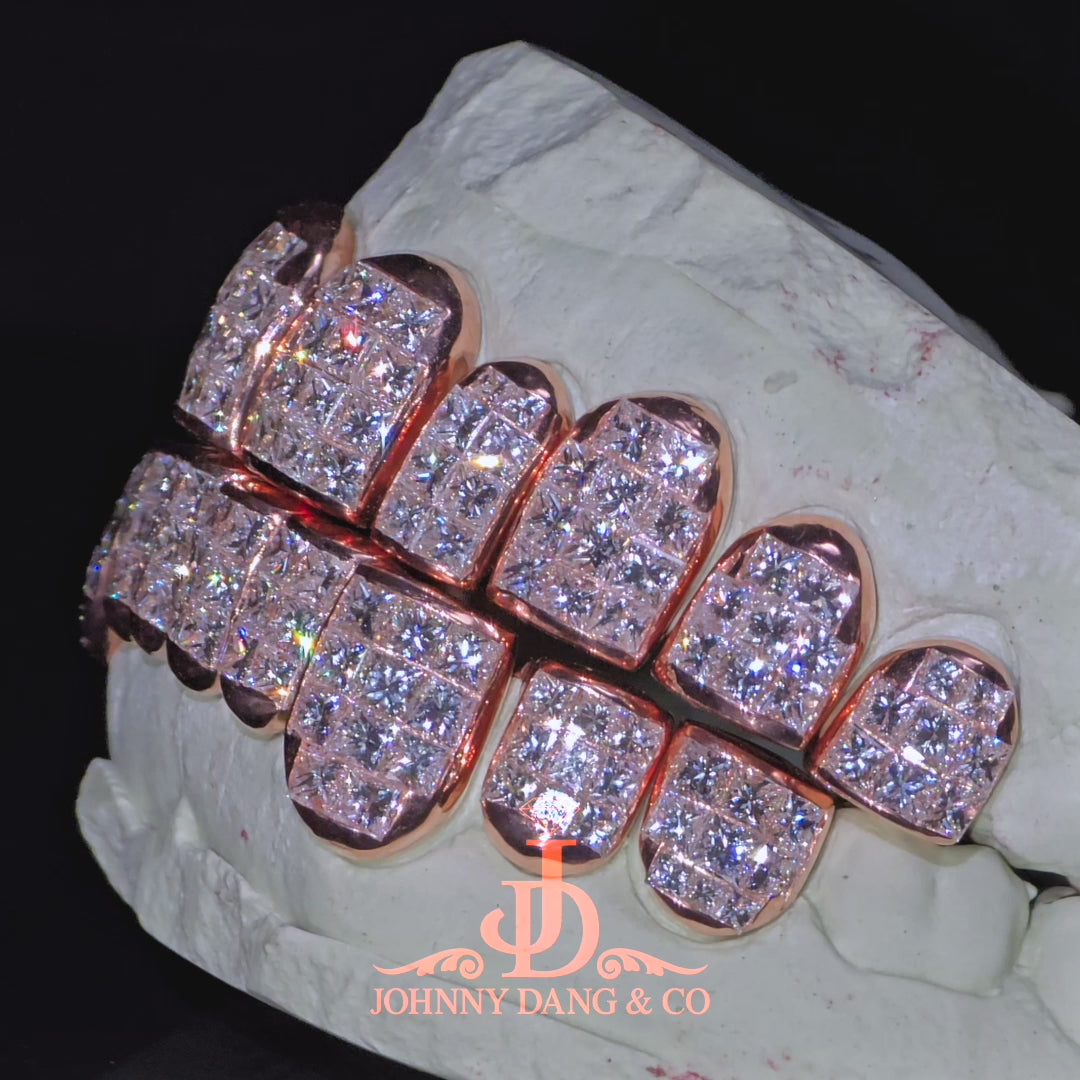 Flawless "King Princess Cut" Invisible Set Grillz Rose Gold (Perm) ✅