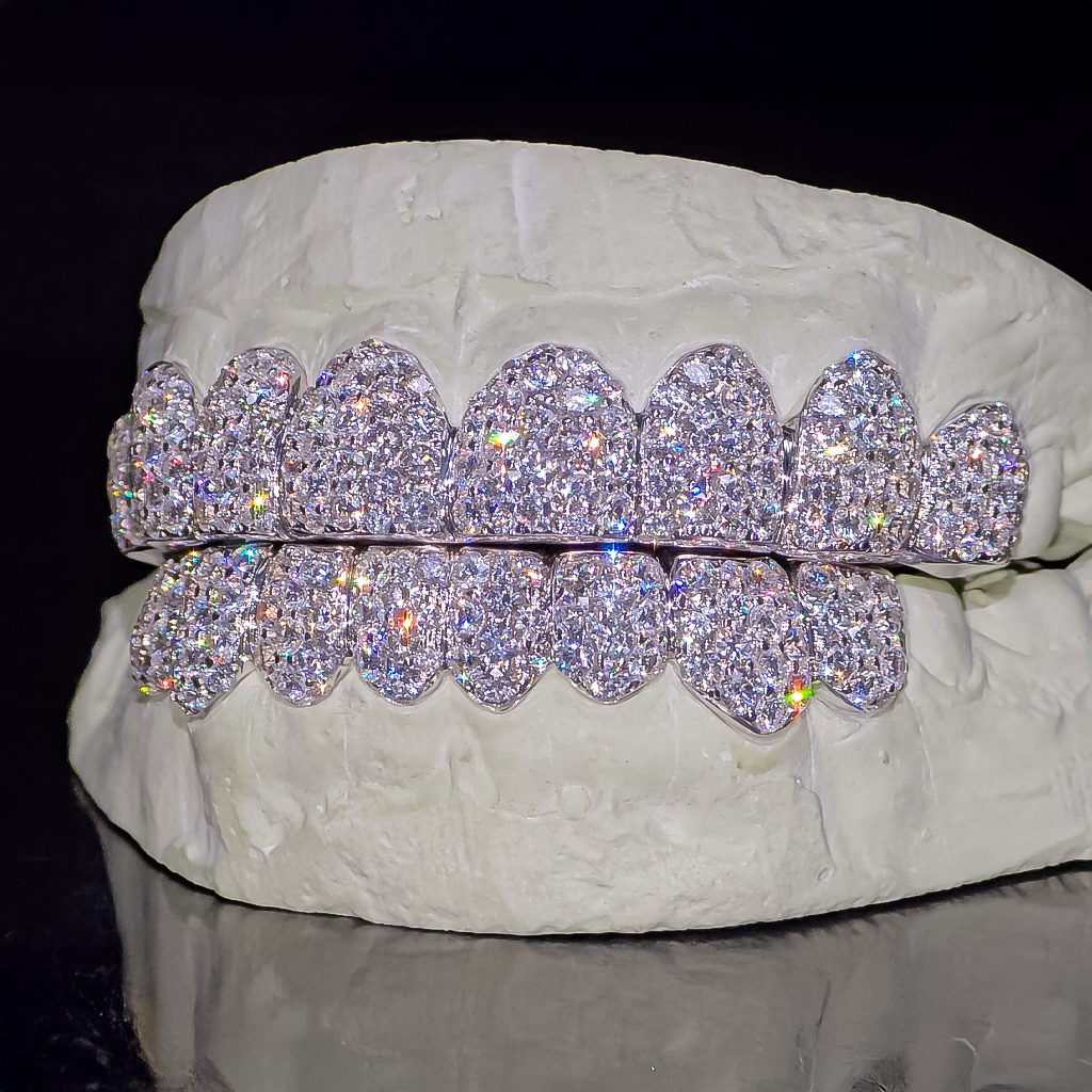 Flawless BBHoneycomb Set Grillz White Gold (Pull Out)