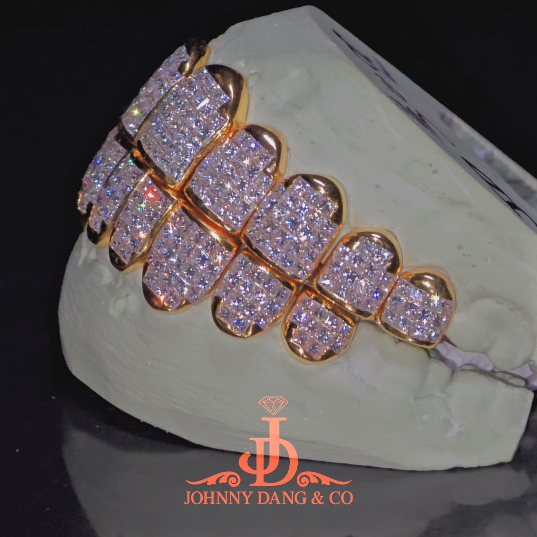 Flawless "Princess Cut" Invisible Set Grillz Yellow Gold (Perm) ✅