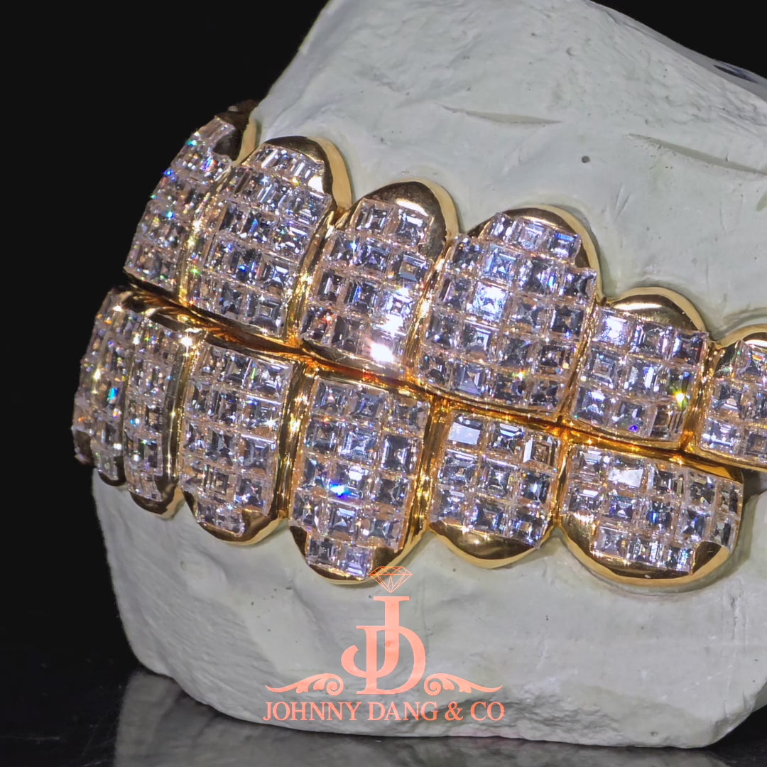Flawless "King Carre Cut" Invisible Set Grillz Yellow Gold (Pullout) ✅
