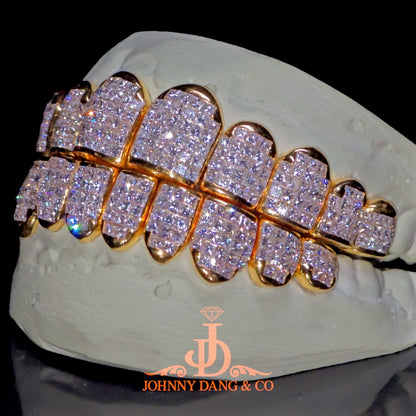 Flawless "Princess Cut" Invisible Set Grillz Yellow Gold (Perm) ✅