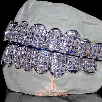 Flawless "King Carre Cut" Invisible Set Grillz White Gold (Pullout) ✅