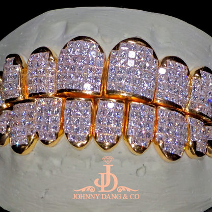 Flawless "Princess Cut" Invisible Set Grillz Yellow Gold (Perm) ✅