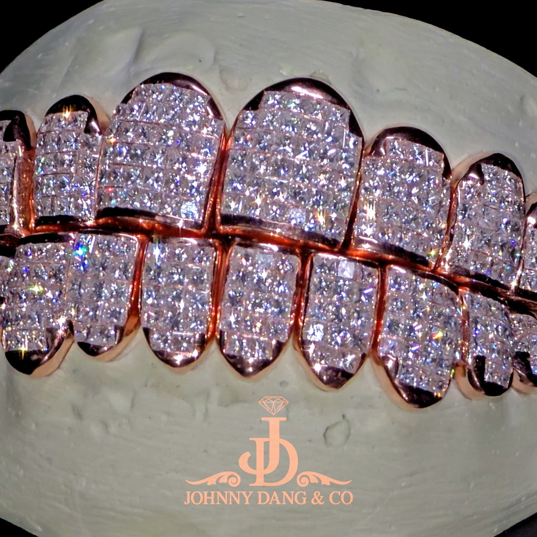 Flawless "Princess Cut" Invisible Set Grillz Rose Gold (Perm) ✅