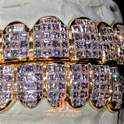 Flawless "King Carre Cut" Invisible Set Grillz Yellow Gold (Pullout) ✅