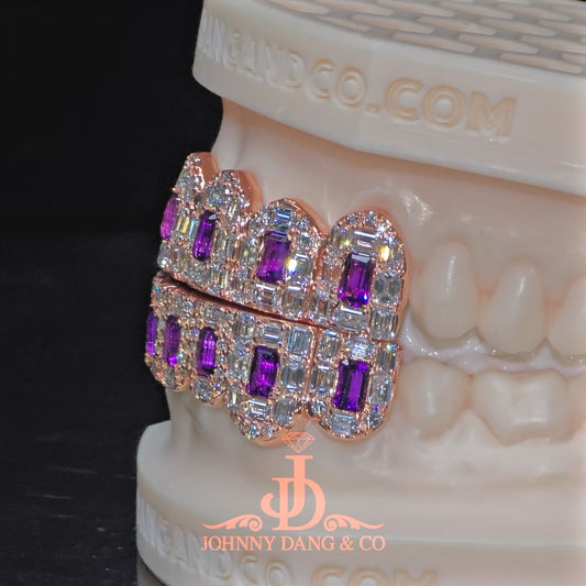 Flawless Royal Emerald Prong Set Grillz Rose Gold (Pullouts) ✅