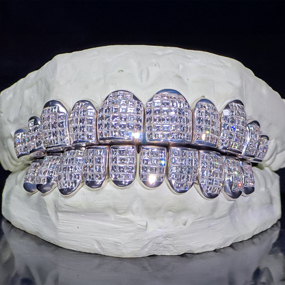 Flawless "Carre Cut" Invisible Set Grillz White Gold (Perm) ✅