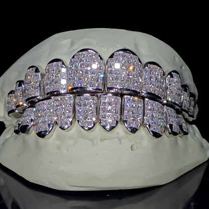 Flawless "Princess Cut" Invisible Set Grillz White Gold (Perm)
